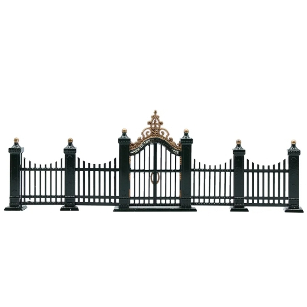 Dept 56 Village Wrought Iron Gate and Fence 9 Piece Metal Set Accessory #5514-0